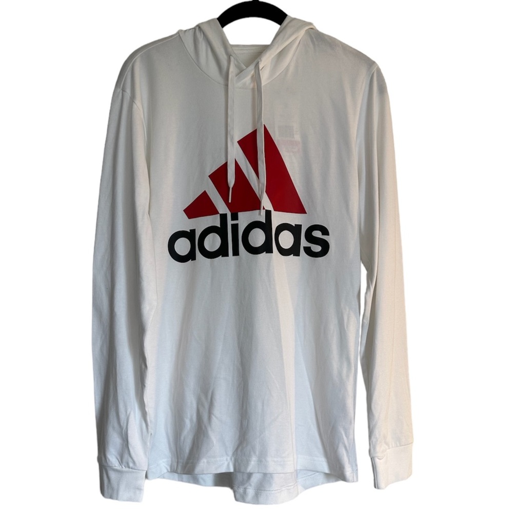 adidas Long Sleeve Pullover Logo Tee Hoodie White Men’s Size S NEW with Tag